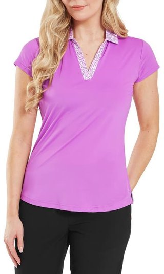 FootJoy Cap Sleeve Print Trim Lisle polo femme, berry/berry