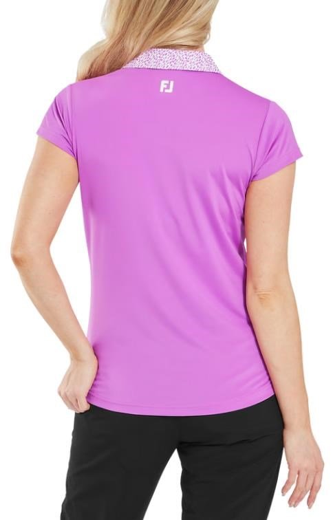 FootJoy Cap Sleeve Print Trim Lisle polo femme, berry/berry
