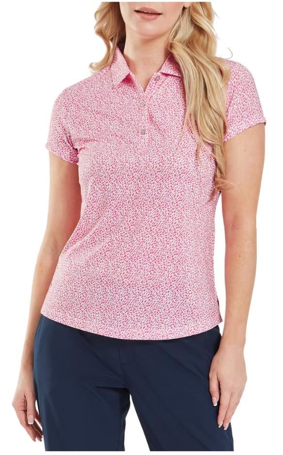 FootJoy Animal Print Cap Sleeve Lisle polo femme, pink lemonade