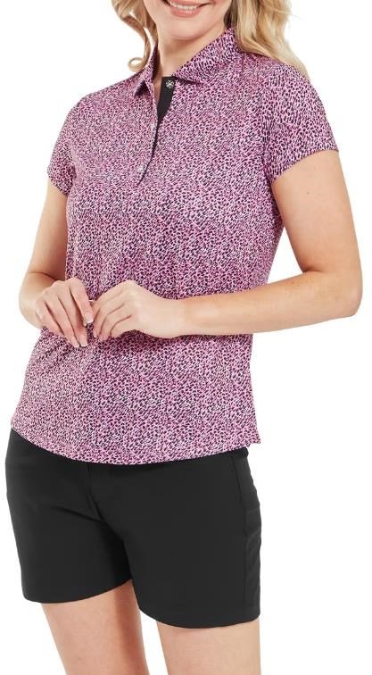 FootJoy Animal Print Cap Sleeve polo femme, blanc/berry/noir