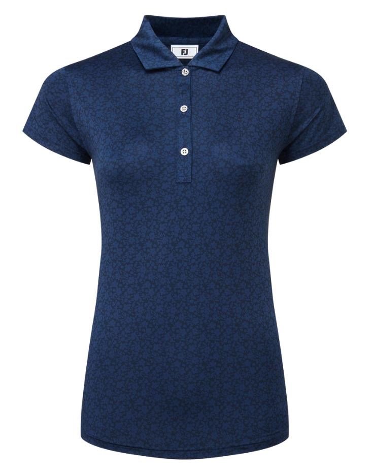 FootJoy Painted Floral Cap Sleeve Lisle polo femme, marine