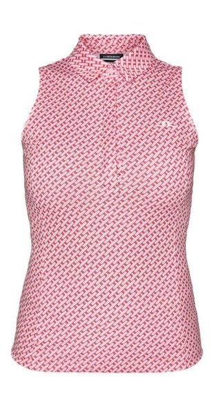 J.Lindeberg Dena Print sans manches polo femme, tour geo pink