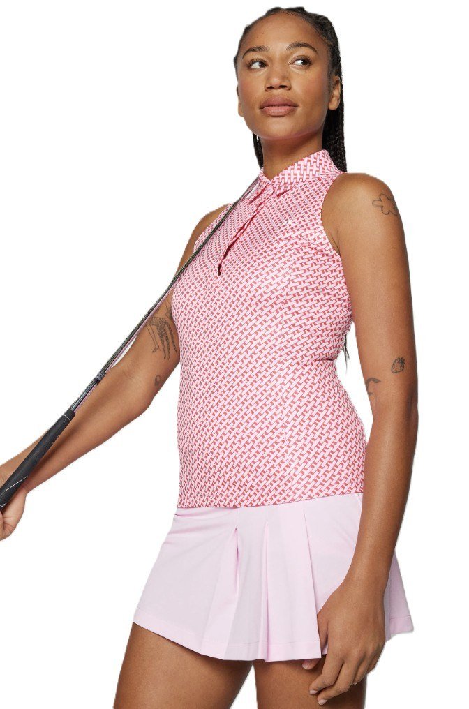 J.Lindeberg Dena Print sans manches polo femme, tour geo pink