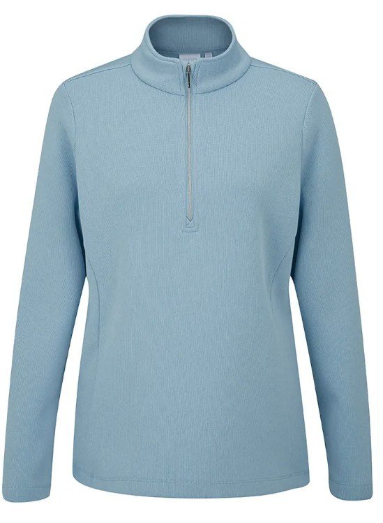 PING Lyla half zip ribbed fleece femme, bleu ciel chiné