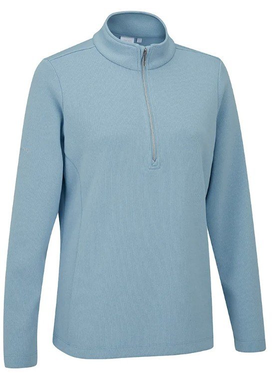 PING Lyla half zip ribbed fleece femme, bleu ciel chiné