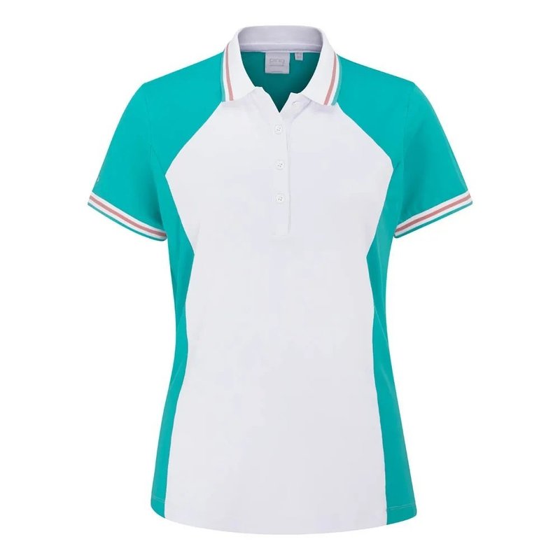 PING Ali polo femme à manches courtes, aqua vif/blanc