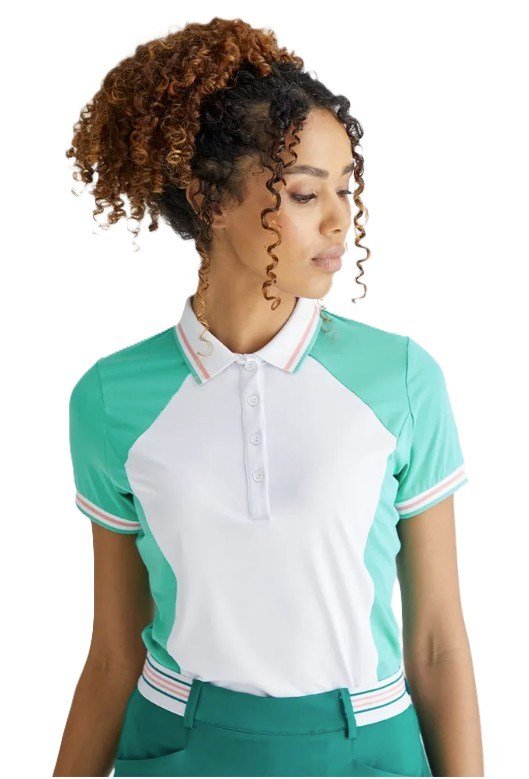 PING Ali polo femme à manches courtes, aqua vif/blanc