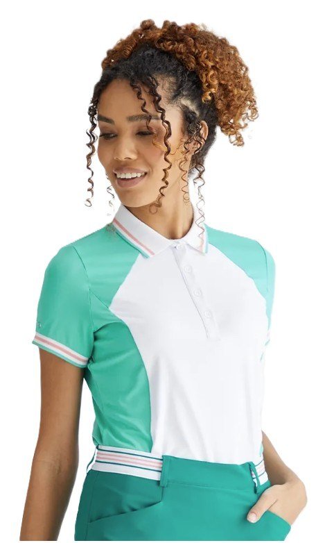 PING Ali polo femme à manches courtes, aqua vif/blanc