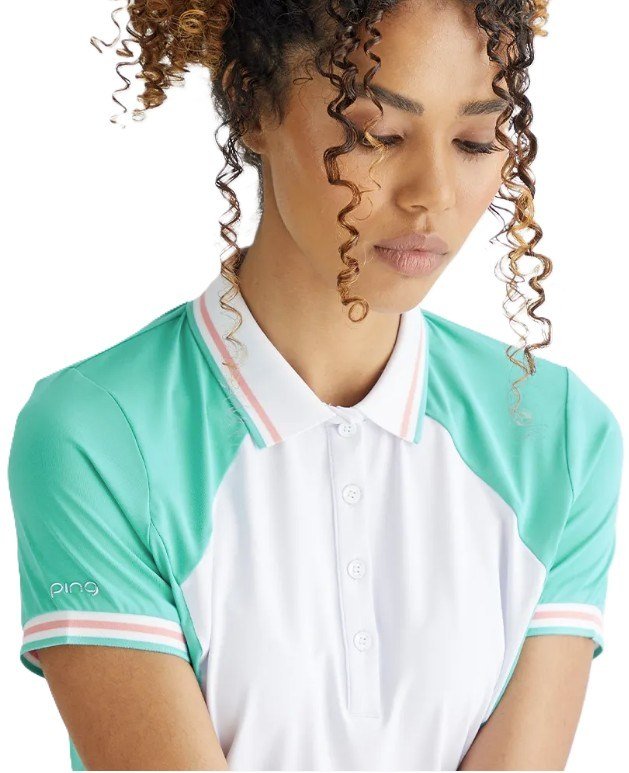 PING Ali polo femme à manches courtes, aqua vif/blanc