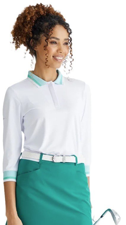 PING Lindsey polo femme, blanc/bleu aqua vif