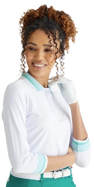 PING Lindsey polo femme, blanc/bleu aqua vif