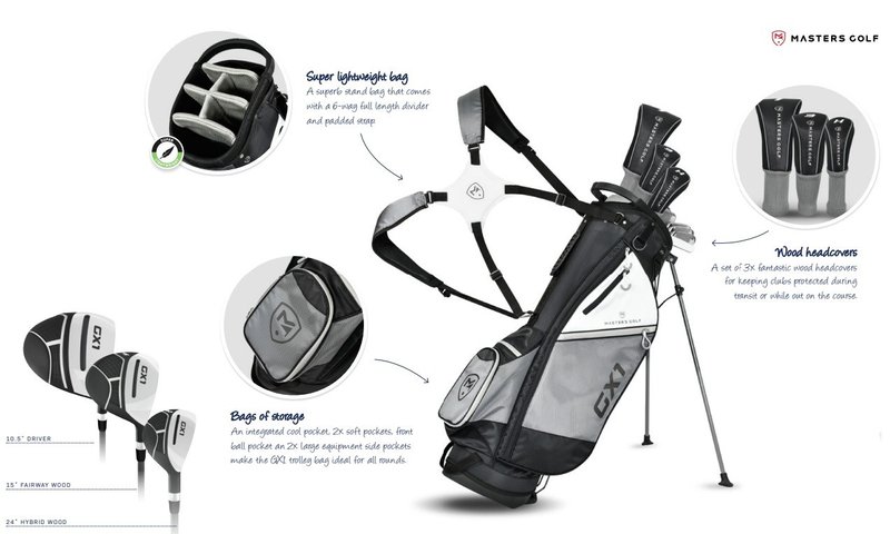 Masters GX1 Gts set de golf homme, graphite, + sac stand bag, noir/gris/blanc