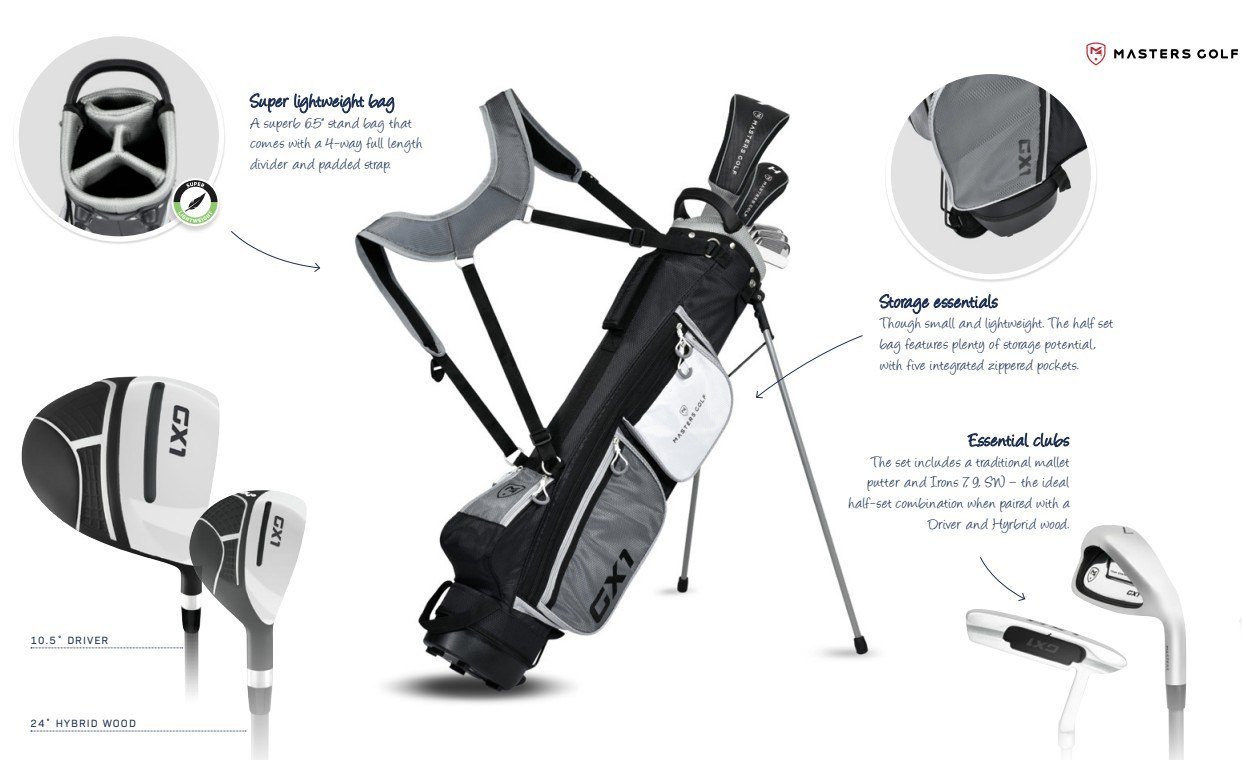 Masters GX1 Gts demi-set de golf homme, graphite + stand bag, noir/gris/blanc