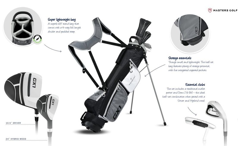 Masters GX1 Gts demi-set de golf homme, graphite + stand bag, noir/gris/blanc