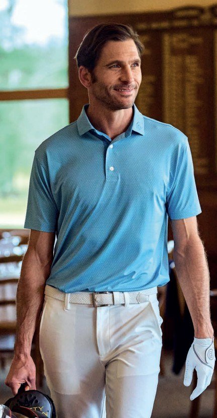 FootJoy Deco Diamond Print polo homme, air blue/high tide