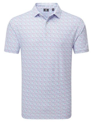 FootJoy Gamer Print Pique polo homme, blanc/bleu air/tide/magenta