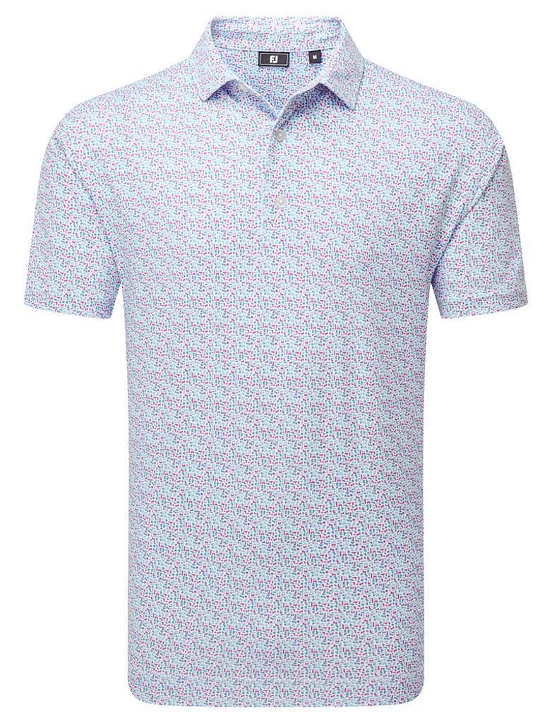 FootJoy Gamer Print Pique polo homme, blanc/bleu air/tide/magenta