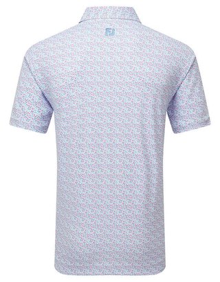 FootJoy Gamer Print Pique polo homme, blanc/bleu air/tide/magenta