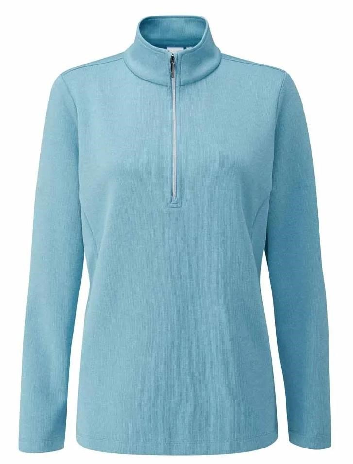 PING Lyla half zip ribbed fleece polaire femme, tranquil blue marl