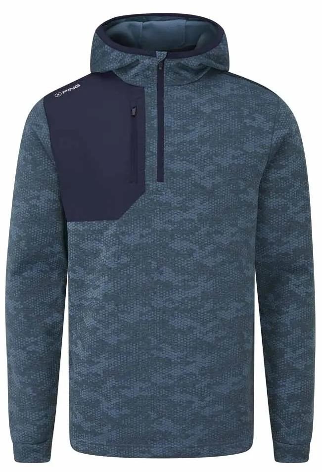 PING Nexa Hooded half zip fleece sweat homme, blue fusion/navy