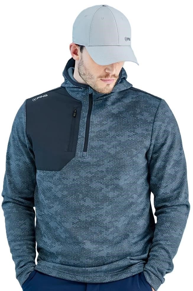 PING Nexa Hooded half zip fleece sweat homme, blue fusion/navy