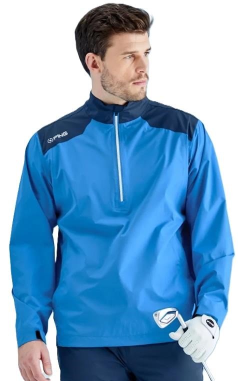 PING AquaDrive veste imperméable homme demi-zip, brilliant blue/oxford blue