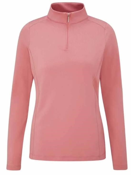 PING Aveline Half Zip chemise femme à manches longues, rose sourd