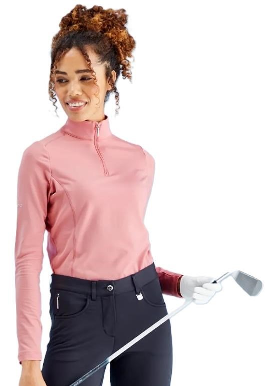 PING Aveline Half Zip chemise femme à manches longues, rose sourd