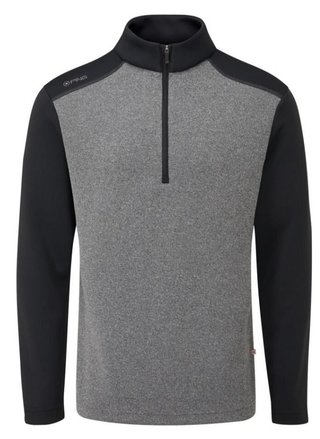 PING Ramsey half zip ribbed fleece pullover homme, noir chiné/noir