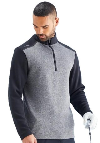 PING Ramsey half zip ribbed fleece pullover homme, noir chiné/noir