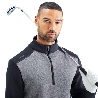 PING Ramsey half zip ribbed fleece pullover homme, noir chiné/noir