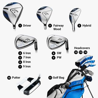 Callaway XT 26 11PC set de golf junior, graphite, + stand bag, bleu/blanc
