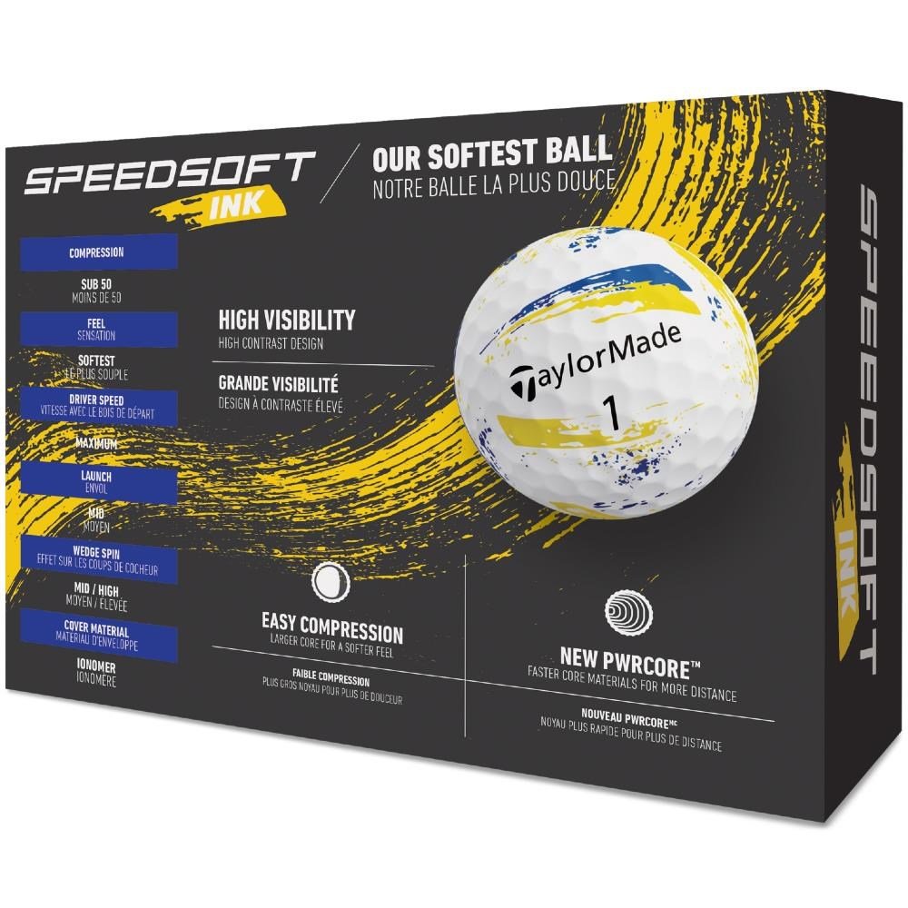 TaylorMade SpeedSoft Ink balles de golf, jaune/bleu
