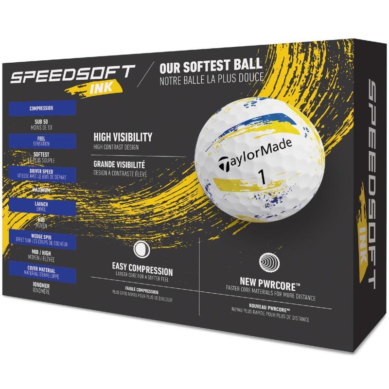 TaylorMade SpeedSoft Ink balles de golf, jaune/bleu