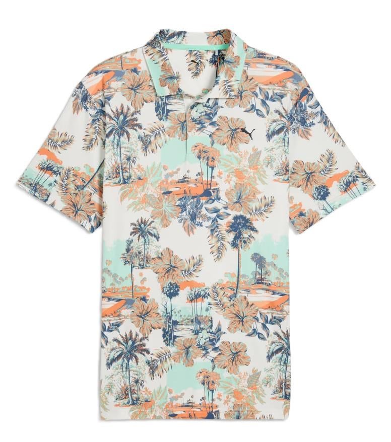 Puma Cloudspun Palm polo homme, warm white/mint jelly/melon glow