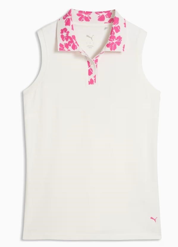 Puma Modalon Floral Rib Sleeveless polo femme, warm white/pink opal