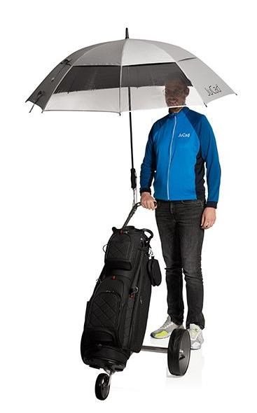JuCad parapluie de golf télescopique 68" carré & anti-vent avec 2 fenêtres de vision avec épingle, argent (protection UV)