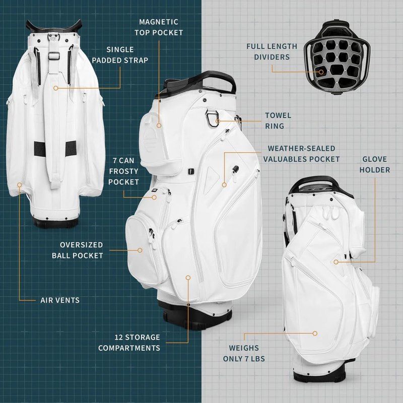Sunday Golf Big Rig S-Class cart bag, blanc