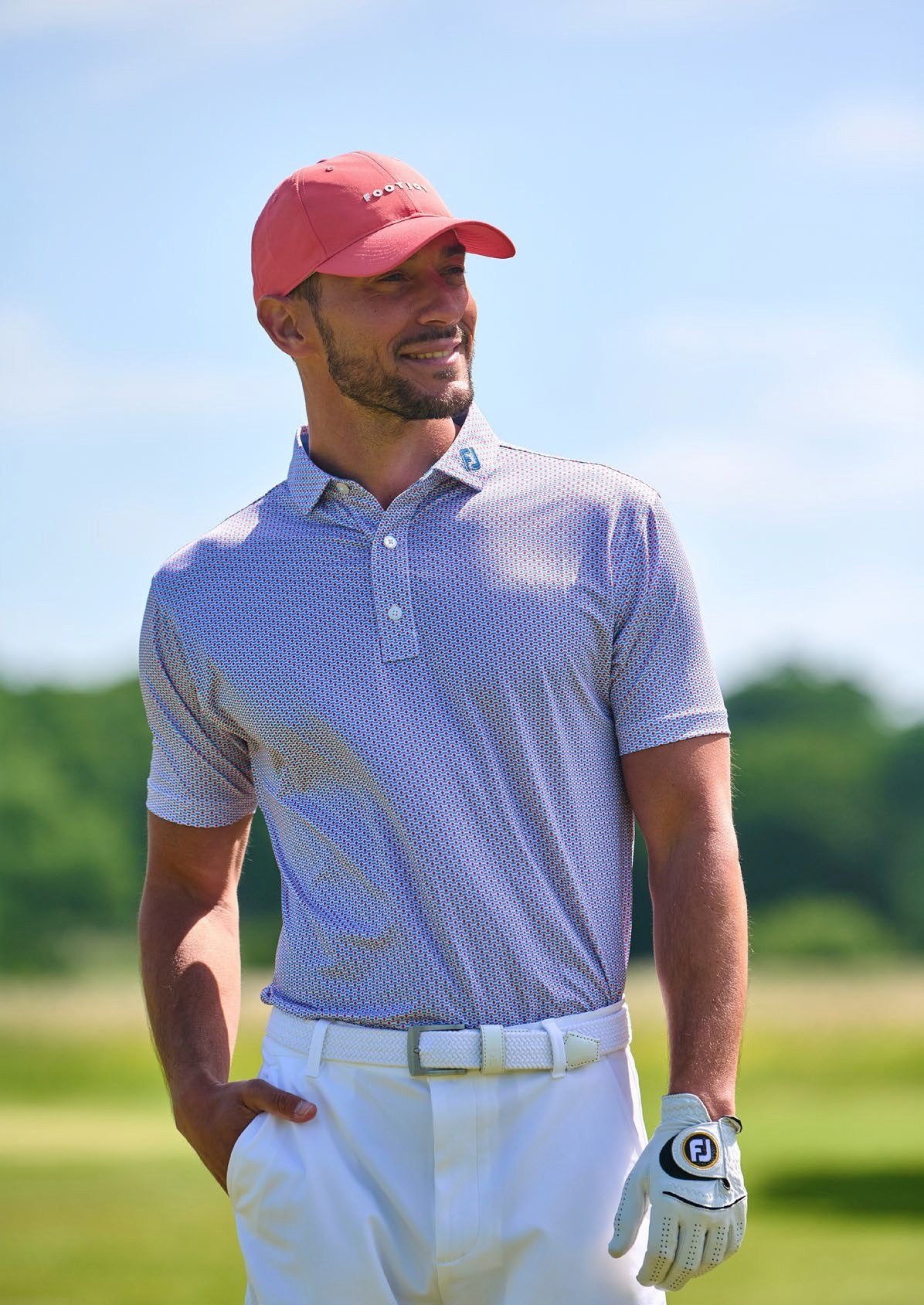 FootJoy Nautical Flag Print Lisle polo homme, nantucket red/coastal blue