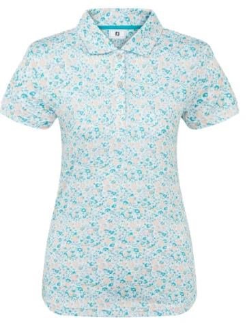 FootJoy Cap Sleeve Lisle polo femme, tile blue floral print