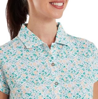 FootJoy Cap Sleeve Lisle polo femme, tile blue floral print