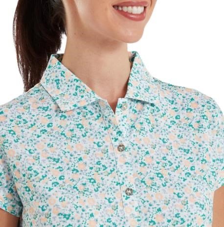 FootJoy Cap Sleeve Lisle polo femme, tile blue floral print