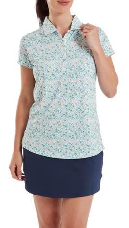 FootJoy Cap Sleeve Lisle polo femme, tile blue floral print