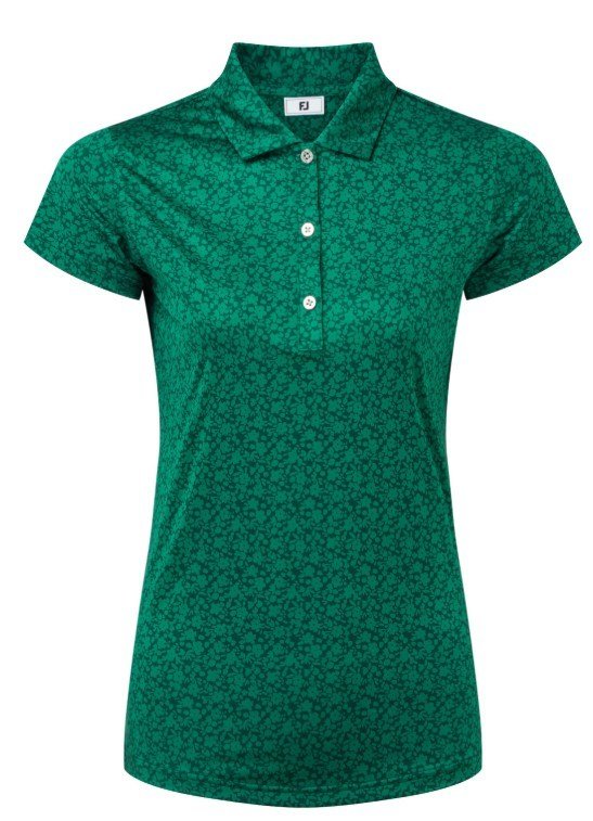 FootJoy Painted Floral Cap Sleeve Lisle polo femme, field green