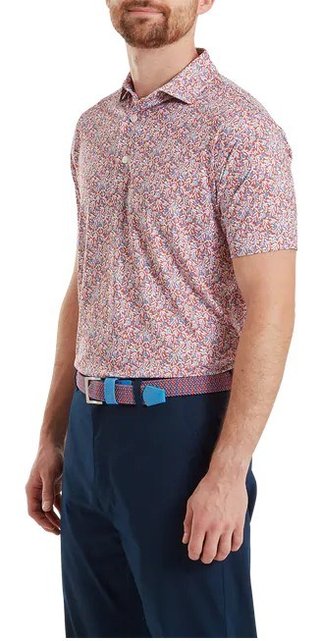 FootJoy Meadow Print Lisle polo homme, nantucket red/hambray/coastal blue