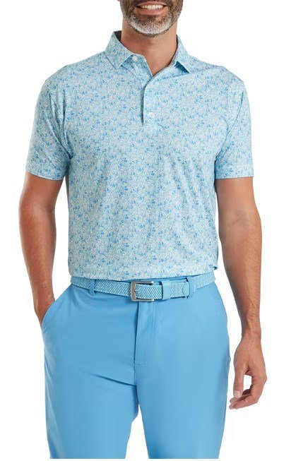 FootJoy Meadow Print Lisle polo homme, blue reef/sea glass/deep reef