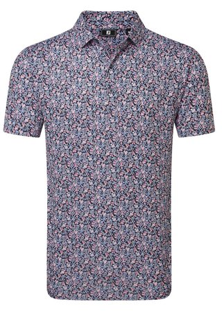 FootJoy Meadow Print Lisle polo homme, black/vivid violet/pink pop