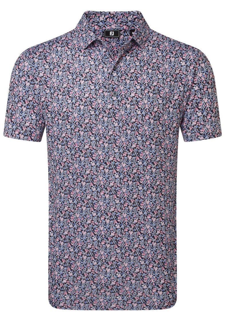 FootJoy Meadow Print Lisle polo homme, black/vivid violet/pink pop