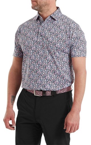 FootJoy Meadow Print Lisle polo homme, black/vivid violet/pink pop