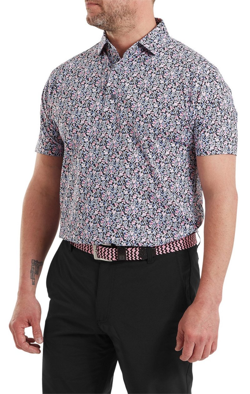 FootJoy Meadow Print Lisle polo homme, black/vivid violet/pink pop